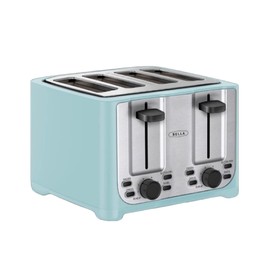 bella 4 Slice Toaster with Auto Shut Off - Extra Wide Slots & Removable Crumb Tray and Cancel, Defrost & Reheat Function - Toast Bread & Bagel, Stainless Steel and Aqua