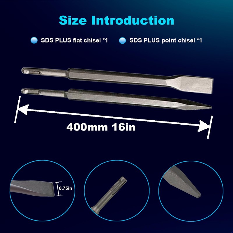 Phyxlyn 16-Inch SDS Plus Chisel Set, 3/4 Inch Flat Chisel