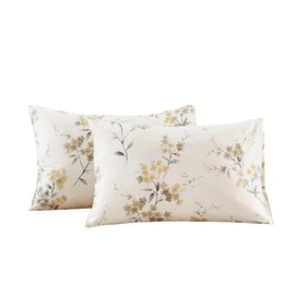ECOCOTT 2 Pack Pillowcase Queen Size with Vintage Wash Painting Floral Pillow Cases Set, 100% Cotton Queen Pillow Covers Envelope Closure (Queen, 20"x30")