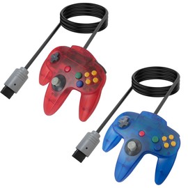 Suifaqi 2025 New 2 Packs Replacement for Classic 64 Wired Controller Joystick, for N64 Video Game System N64 Console (Transparent Red & Blue)
