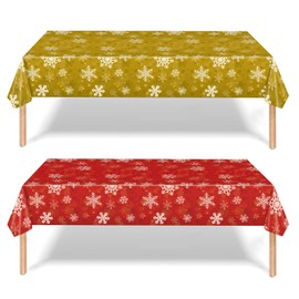 2 Pack Christmas Table Cloth Party,137x274cm Rectangle Large Plastic Red Tablecloth Snowflake Party Tableware,Gold Snowflake Xmas Tablecovers Party for Winter Holiday Xmas Party Dinner Table Cloths