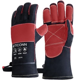 TICONN 16 Inch Welding Gloves, 1000°F Fire Heat Resistant Gloves Fireproof Leather Gloves for Welder, Stick, Forge, Mig, Tig, BBQ, Baking, Oven (Black/Red)