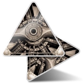2 x Triangle Stickers 10cm - Vintage Aircraft Engine & Propeller Plane Laptop Tablet Luggage Scrapbook #46395