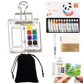 WNXBFO 6 Pcs Pocket Artist Watercolour Travel Set, Travel Watercolour Set, Mini Watercolour Paint Set Travel, Pocket Watercolour Set, Mini Paint Set, Gift for Painters and Artists