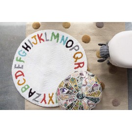 Creative Co-Op DF2383 38" Round Cotton Tufted Alphabet Rug, Multicolor