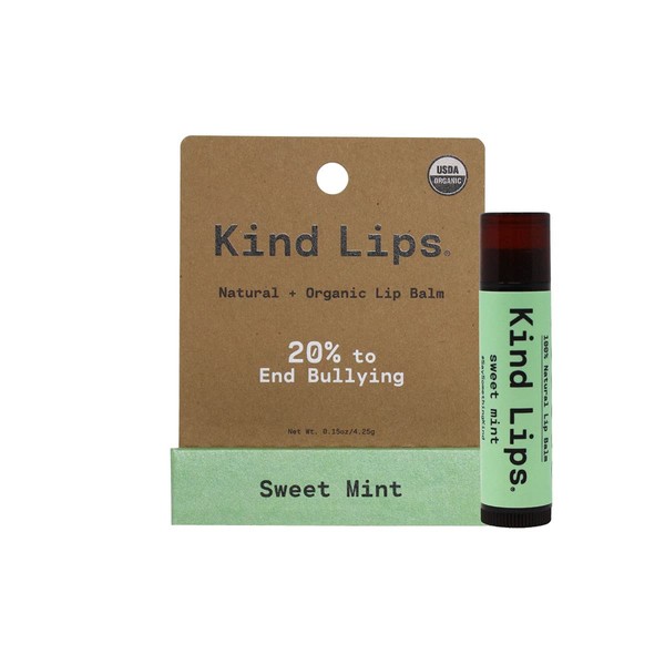 Kind Lips, Premium Product with a Powerful Purpose, Sweet Mint Single 0.15oz - USDA Organic Lip Balm, 100% Natural, Gluten Free, Moisturizer for Dry, Cracked and Chapped Lips - Made in USA