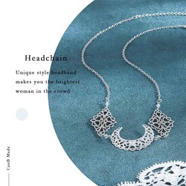 CanB Boho Moon Head Chain Charm Vintage Hair Chain Festival Forehead Hair Jewelry Silver Gypsy Headpiece Hair Accessories for Women Girls