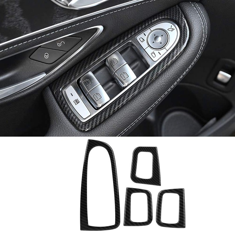 KIMISS 4 Pieces Car ABS Carbon Window Switch Button Cover