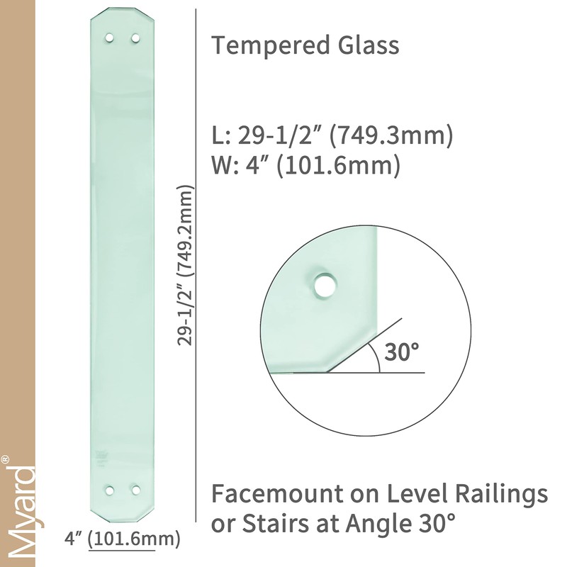 5-Pack 29.5 Inch Myard Scenic Frontier Tempered Glass Balusters with