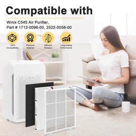 C545 HEPA Replacement Filters S Compatible with Winix C545, Replacement for Winix S Filter Part 1712-0096-00 and 2522-0058-00, 4 True HEPA Filter + 4 Activated Carbon Pre-Filter
