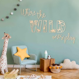 Where The Wild Ones Play Sign, playroom Sign, Safari Nursery, Wall Lettering, Nursery Quote, Wooden Nursery Sign, Nursery/Playroom Decor,Wooden Kids Bedroom Decorations (Where The Wild Ones Play)