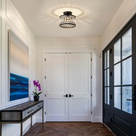 Pevfah Crystal Black Ceiling Light, Modern Semi Flush Mount Ceiling Lighting Fixture, Round Hallway Lighting Fixtures Ceiling for Kitchen Entryway Bedroom Laundry Room, 1-Light, 9 Inch