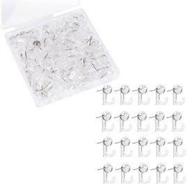 Push Tacks Hooks (Transparent Color, 50 Pcs) Pin Hooks Invisible Tacks Gypsum Board Picture Hooks Nail Hooks for Picture Frame Clocks Painting Christmas Decoration Calendar Keys Photo Home Office Kitchen Study Room Bathroom with Storage Case Push Pins St