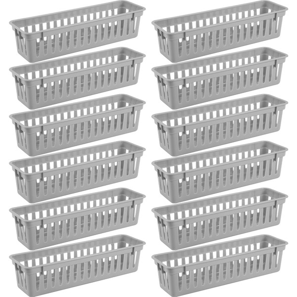 wlilupah 12 Pcs Gray Slim Plastic Storage Baskets Tray 10