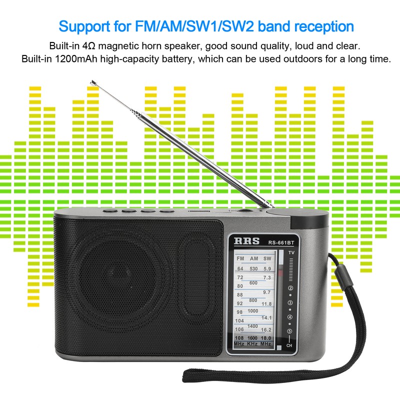 Bluetooth 4.0 Radio Receiver Portable MultiBand Manual Setting with Telescopic