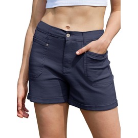 Rasutina Womens Navy Blue Jean Shorts High Waist Denim Shorts for Women Chino Cargo Shorts Women Summer Hot Shorts Medium