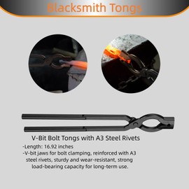 Blacksmith Tongs Set, 17 Inch Carbon Steel Forging Tongs, 2-Piece Professional Blacksmithing Tools for Beginners and Expert Craftsmen ﻿
