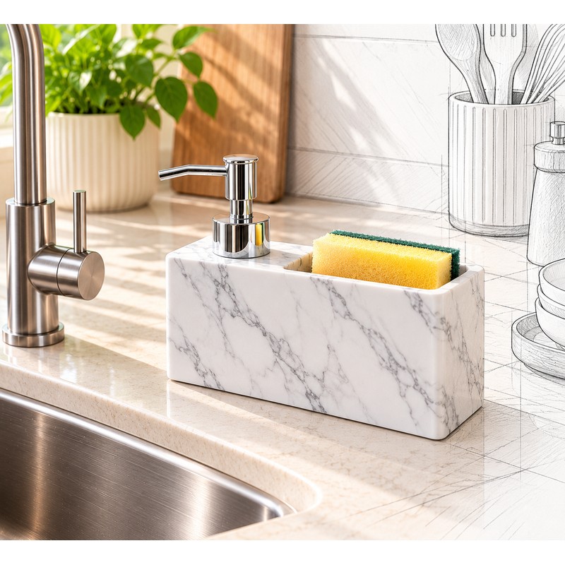 Kitchen Soap Dispenser with Sponge Holder for Sink Organization –