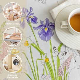 Lyssiatina Table Cloth 100% Cotton 55"x71" Floral Butterfly Print Fabric Tablecloths Decorative Rectangle Tablecloths Washable Table Cover for Kitchen Dining,Farmhouse,Outdoor.