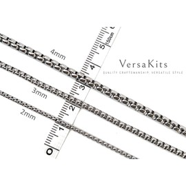VersaKits Necklace Chains for Pendants Silver 3mm Wide Stainless Steel Box Chain Necklace Square Rolo Cable Chain for Men Women,23.6''