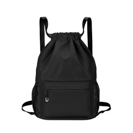 SWEDOU Drawstring Backpack Bags for Gym,Sport Basketball PE Swimming PE Backpack for Women Waterproof Drawstring Sackpacks Bags for Daily Working and Camping-Black