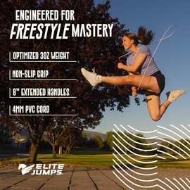 Elite Jumps Fit Plus Pro Freestyle PVC, 4mm Cord Skipping Rope, Cardio, Adjustable 10ft Length with 8" Reinforced Handles, Non-Slip Grip for Gym Worko
