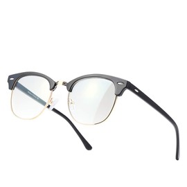 kimorn Blue Light Filter Glasses Half Rimless Computer Glasses - Anti Fatigue, Anti Blue Light (TV, PC, Screens...) For Improved Sleep KS052, Shiny black gold frame/anti-blue light lens