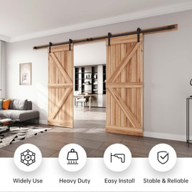 EaseLife 14 FT Double Door Sliding Barn Door Hardware Track Kit,Straight Pulley,Heavy Duty,Slide Smoothly Quietly,Easy Install (14FT Track Kit for Double 42" Wide Door)