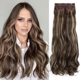 Clip in Hair Extensions Balayage Darkest Brown to Natural Blonde Hair Extensions 3 PCS Set 20" 180g Wavy Invisible Adjustable Full Head Not Heavy But Easy To Use Full Head Hidden Crown Hair Extensions