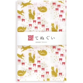 KOMESICHI irodori Japanese Traditional Towel Tenugui Fox and Torii 12.99 x 34.64 in with Tenugui Iroha (English Manual)