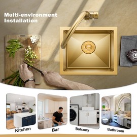 Bar Prep Sink Kitchen Sink 21.6x15.7 Inch Stainless Steel with Faucet RV Sink Utility Room with Gold Drain Strainer Stopper, Single Bowl Undermount Or Drop-In