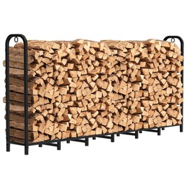 Gtongoko 8ft Heavy Duty Metal Firewood Rack Outdoor Indoor Adjustable Fire Wood Holder Rack for Fireplace, Log Racks for Firewood Outdoor, Wood Pile Storage Organizer, Black