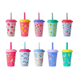 REDUCE GoGo's Vasos Tumbler Portátiles para Niños con Tapas y Pajitas a Prueba de Derrames - Paquete de 10 Vasos Apilables de 12 oz con Tapas de Rosca
