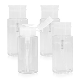 4 Pack Empty Push Down Pump Plastic Bottle Dispenser, Alcohol Pump Dispenser Bottle with DIY Labels for Nail Polish Remover,Facial Toner, 150ML