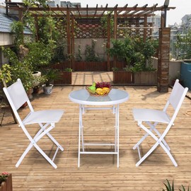 Giantex 3 PCS Folding Bistro Table Chairs Set Garden Backyard Patio Outdoor Furniture (White)