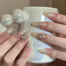 Nail Tip, Long Nail Tip, 24 Pieces, 3D, Korea, Popular, Stylish, Gel Nail Seal, Cute, Long Nail Tip, Bride Nail, Self Nail, Glitter, Double-Sided Tape, Butterfly, 3D Ribbon, Marriage, Coming-of-Age