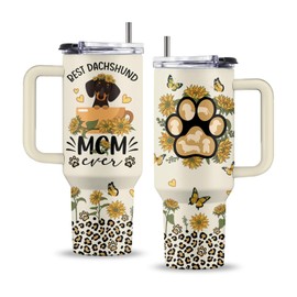 Uibunoo Dachshunds Gifts, 40 Oz Dachshunds Mom Ever Tumbler with Handle & Straw, Weiner Dog Gift for Women, Birthday Presents for Animal Lovers, Stainless Steel Dog Tumbler, Gifts for Fathers Day