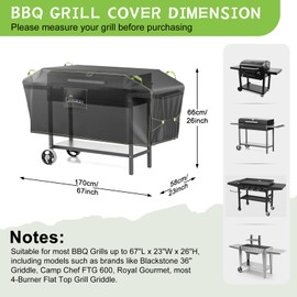 UIRWAY Gas Grill Cover 67 Inch, Waterproof, UV & Fade Resistant BBQ Grill Cover for Outdoor, Barbecue Cover with Reflective Strip and Air Vent for Weber, Dyna-glo, Char-Broil, Nexgrill, etc. Black