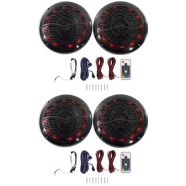 Rockville (4) Rockville RMC65LB 6.5" 1200w Black Marine Speakers w/Multi Color LED+Remote
