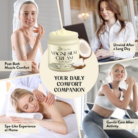 Manelix Magnesium Cream for Sleep - Topical Magnesium for Women, Muscle Relaxation, Calm, Moisturizing with Coconut Oil, Shea Butter & Hyaluronic Acid, 4.23 OZ, Safe for Kids (4.23 Ounce, Coconut)