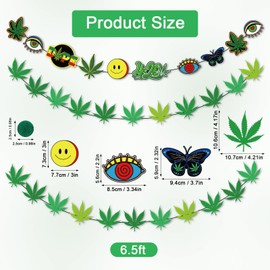 4 Pcs Weed Party Garland Decorations, Pot Leaves Hanging Banner Garland Green Weed Leaves Supplies Favors for Pot Leaves Birthday Party Home Fireplace Mantle Indoor Outdoor
