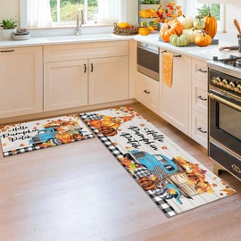 flippana Fall Kitchen Rugs Fall Decor, 2 Pcs Non-Slip Backing Pumpkin Kitchen Mats, Fall Decorations for Home, Autumn Thanksgiving Kitchen Rug Sets with Runner 17"x47.2"+17"x30"