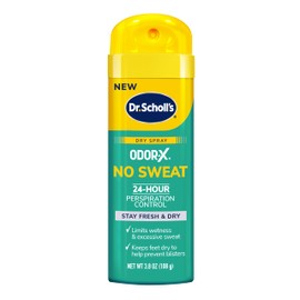 Dr. Scholl’s Odor-X No Sweat Dry Foot Spray, 3.8 oz - 24-Hour Perspiration Control, Stay Fresh & Dry, Limits Wetness & Excessive Sweat, Keeps Feet Dry to Help Prevent Blisters, Great for Men & Women