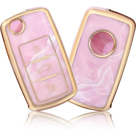 OFFCURVE Protector de Llave para Volkswagen Jetta Vento Passat Beetle Tiguan,Seat Ibiza Accesorios de Golf Funda Funda para Llave Inteligente de 3 Botones de TPU (Rosa)
