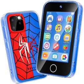 FKATEEN Kids Phone 3.5" Touchscreen, Pretend Smartphone with Dual Camera, Spider Toy Phone for Boys 3-8, Learning ABC & Habit Tracker, Birthday