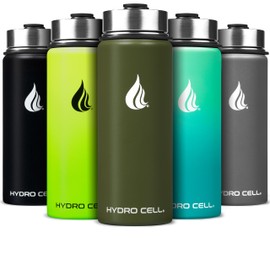 HYDRO CELL Stainless Steel Insulated Water Bottle with Straw - For Cold & Hot Drinks - Metal Vacuum Flask with Screw Cap and Modern Leakproof Sport Thermos for Adults (Army 18oz)