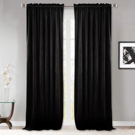 StangH Black Velvet Curtains 96 inches Long - Blackout Thermal Insulated Drapes Energy Smart Repel Summer Hot & Winter Cold Privacy Panels for Home Theater, Black, 52 x 96 inches, 2 Pcs