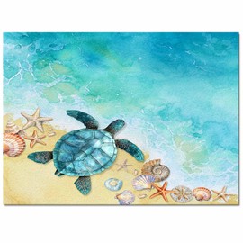 Ocean Indoor Area Rug, Beach Waves Turtle Shell Conch Soft Non-Shedding Carpet Floor Mats, Rubber Backing Washable Throw Rug for Living Room Bedroom, 2' x 3'