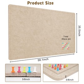 Large Cork Bulletin Board - 60 X 36 Inches With 30 Pushpins, 5' x 3' Pin Board for Walls, Self-Adhesive Felt Vision Board, Foldable Photo Board (Beige Brown)