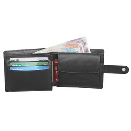 STARHIDE Mens RFID Blocking VT Leather Wallet Credit Card and Coin Holder 825 (Black)